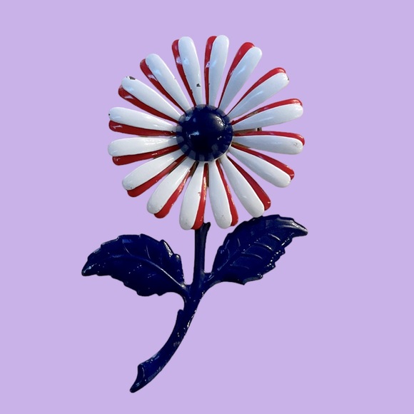 Vintage Jewelry - VINTAGE 1960s Enamel Flower Pin 3.5” Brooch